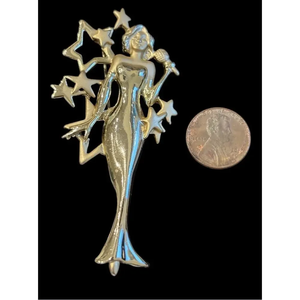 3” AJC Gold Tone Pageant Vocalist Statement Brooch